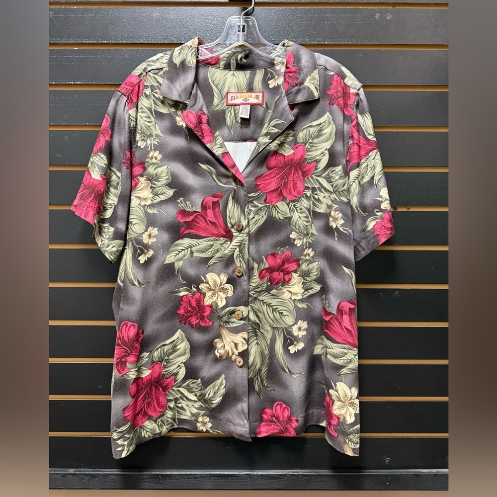 Caribbean Joe Floral Hawaiian Camp Shirt Top Women’s 2X Rayon